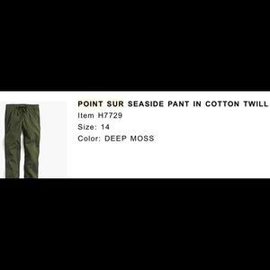 JCrew Point Sur Pants in Deep Moss